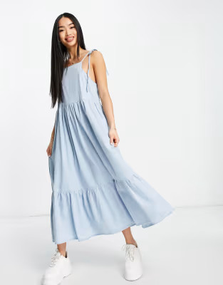ASOS DESIGN soft denim smock midi dress in lightwash | ASOS (Global)