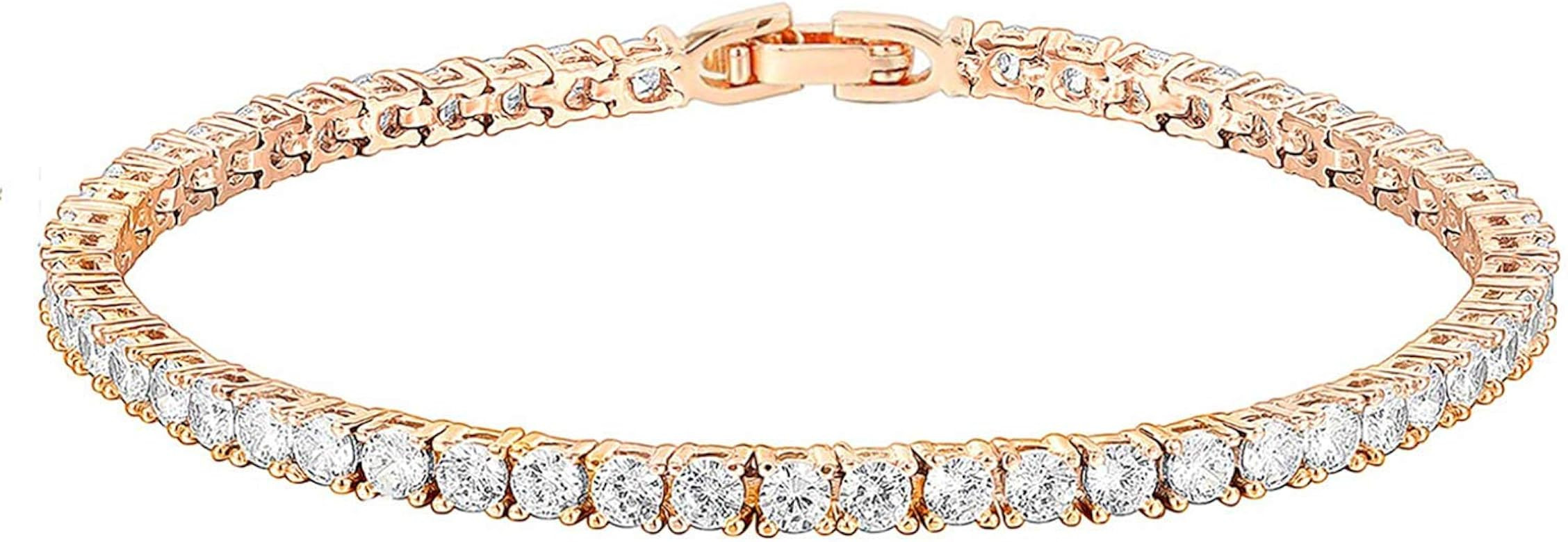 14K Gold Plated 3mm Cubic Zirconia Classic Tennis Bracelet | Gold Bracelets for Women | Size 6.5-... | Amazon (US)