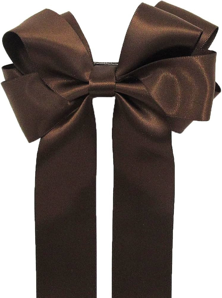 Girls Handmade Satin Ribbon Boutique Ponytail Hair Bow Clips Barrette (Dark Brown) | Amazon (UK)
