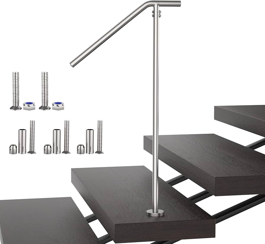 Stair Handrails for 1-3 Steps 27x 40 Inch, Munzong SUS304 Stainless Steel Single Post Hand Rail f... | Amazon (US)