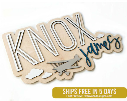 Click for more info about Airplane name sign, large wood name sign, nursery name sign, airplane nursery, above crib cut out...