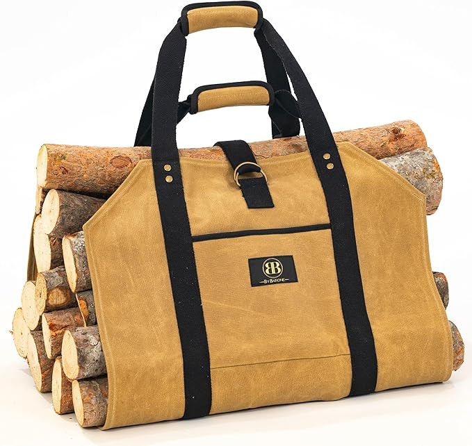 Log Carrier for Firewood Bag - 20oz Waxed Canvas wood carriers with Handles for Fire Logs storage... | Amazon (US)