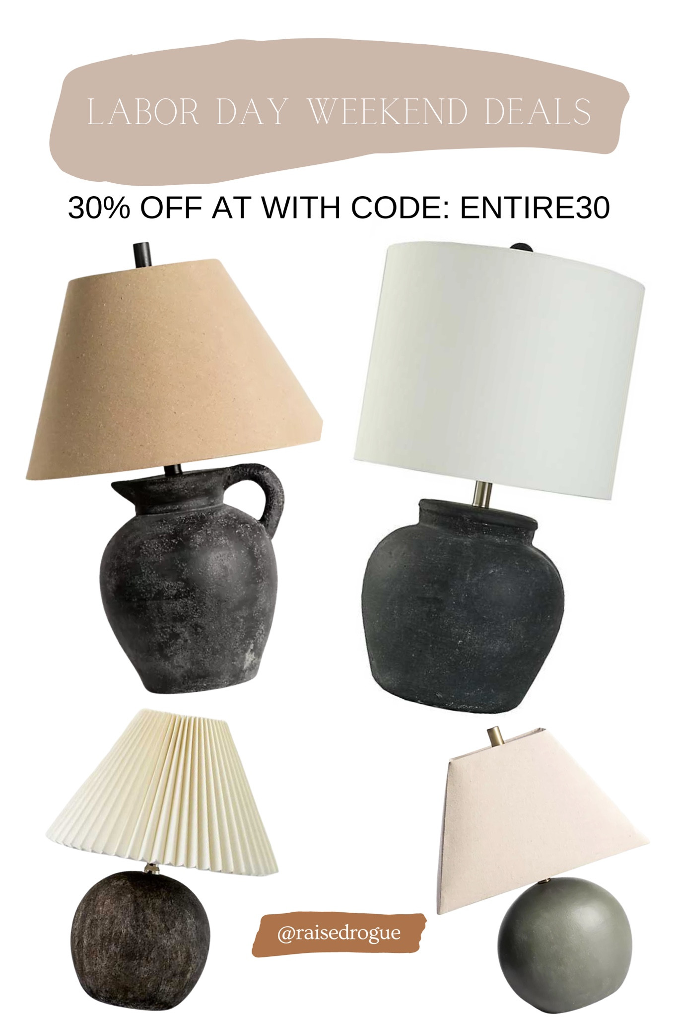 Shop some of my table lamps 30% off! I have the Charcoal vase lamp on my nightstand and love it! 

Code: ENTIRE30



#LTKhome #LTKunder100 #LTKsalealert