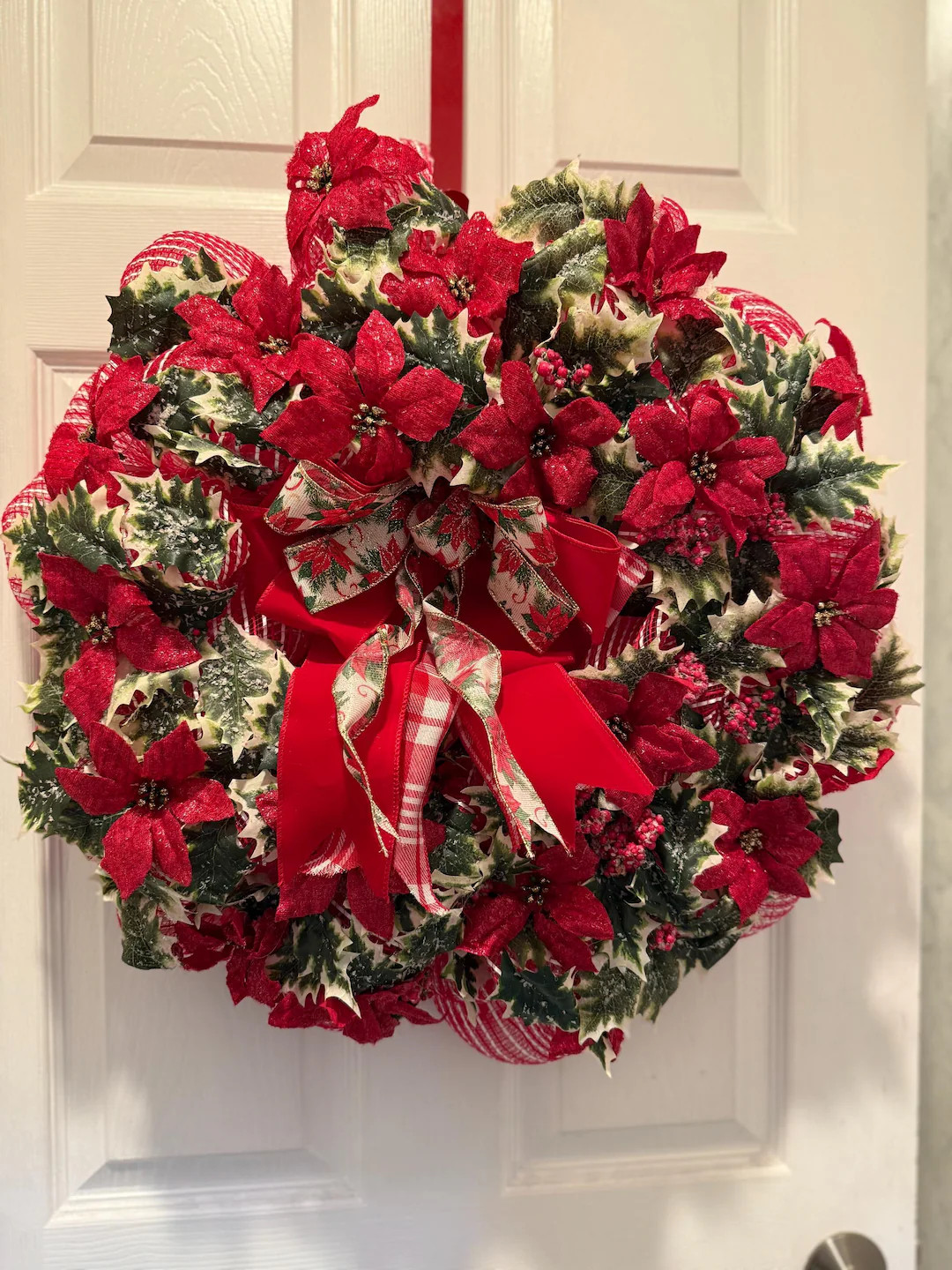 Pretty Artificial Poinsettia Winter Holiday Elegance Decoration Wreath XL Poinsettia Holiday Wrea... | Etsy (US)