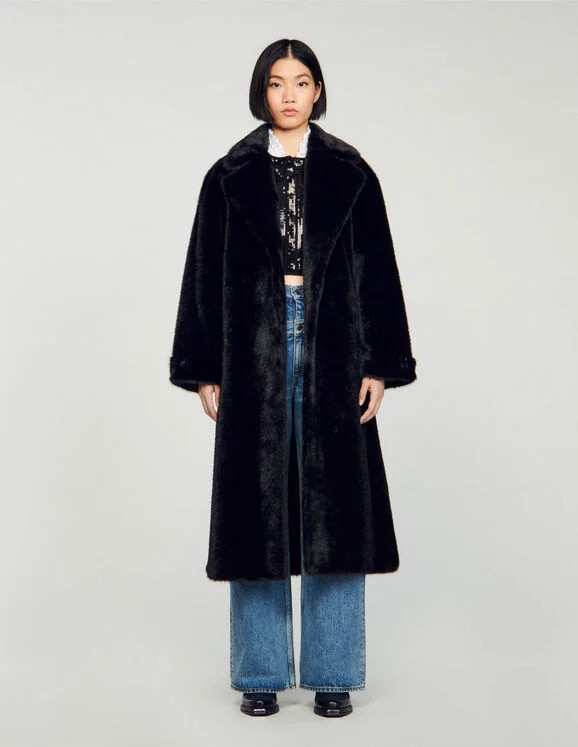 Long faux fur coat | Sandro-Paris US