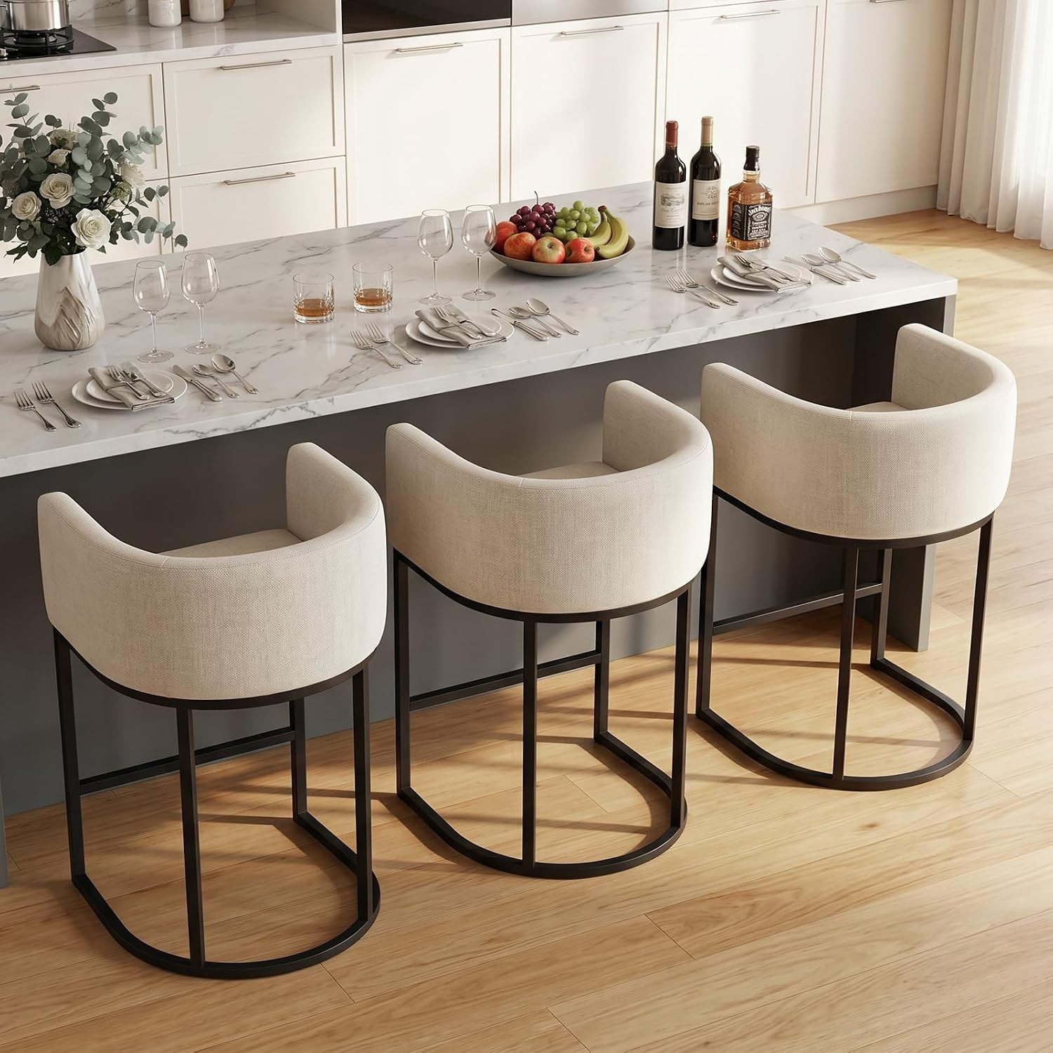 Counter Height Bar Stools Set of 3, 24 Inch Seat Height Barstools for Dining Room, Fabric Upholst... | Amazon (US)