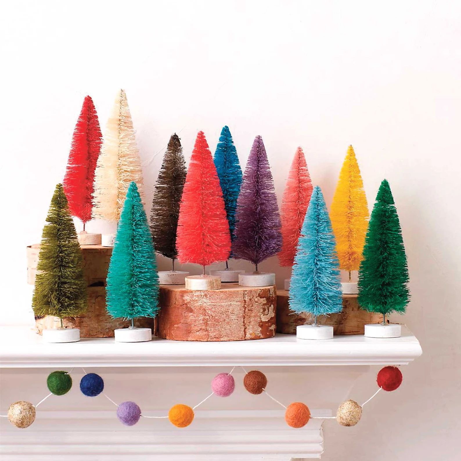 Rainbow Hue Small Bottlebrush Trees, 4.25" Sisal Trees, Christmas Party Decor, Set of 12 | Etsy (US)