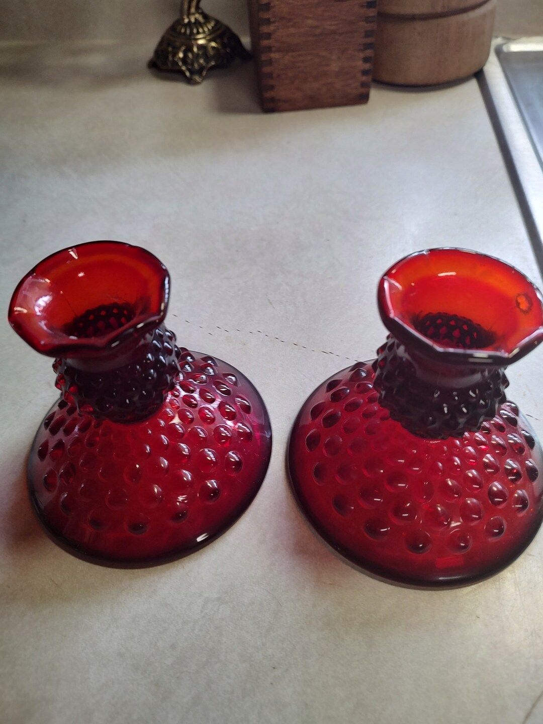 Fenton Art Glass, Hobnail Ruby Candle Holders. | Etsy (US)