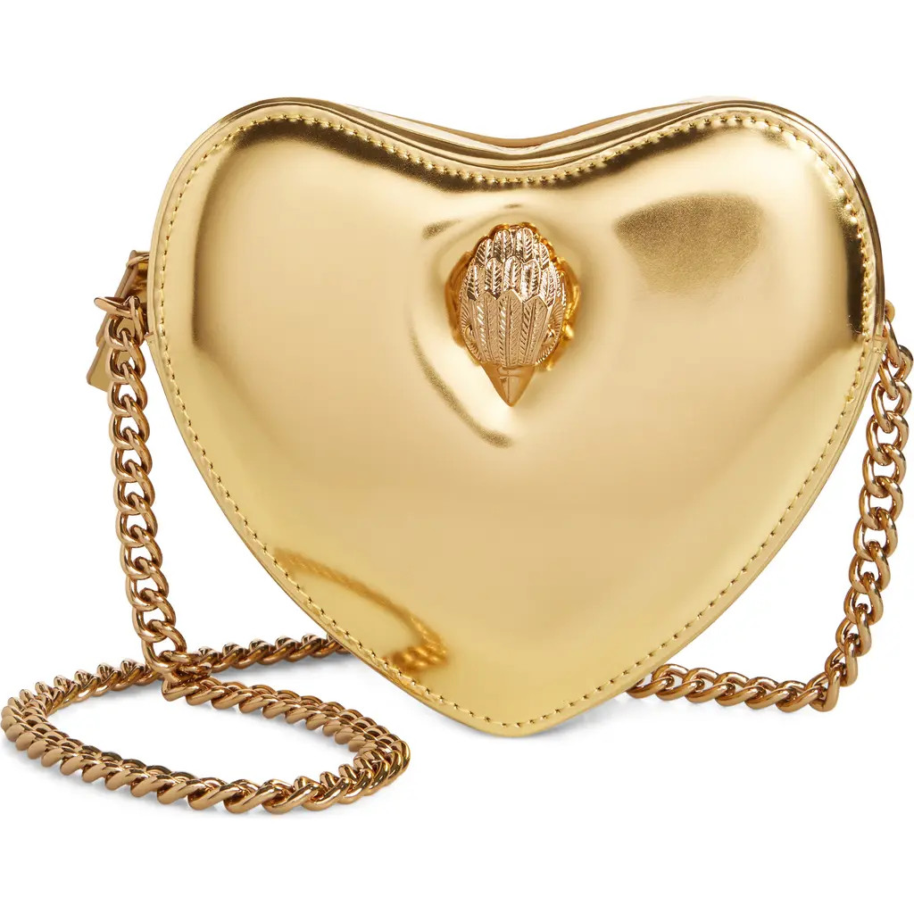 Kurt Geiger London Kensington Heart Metallic Leather Crossbody Bag in Gold at Nordstrom | Nordstrom