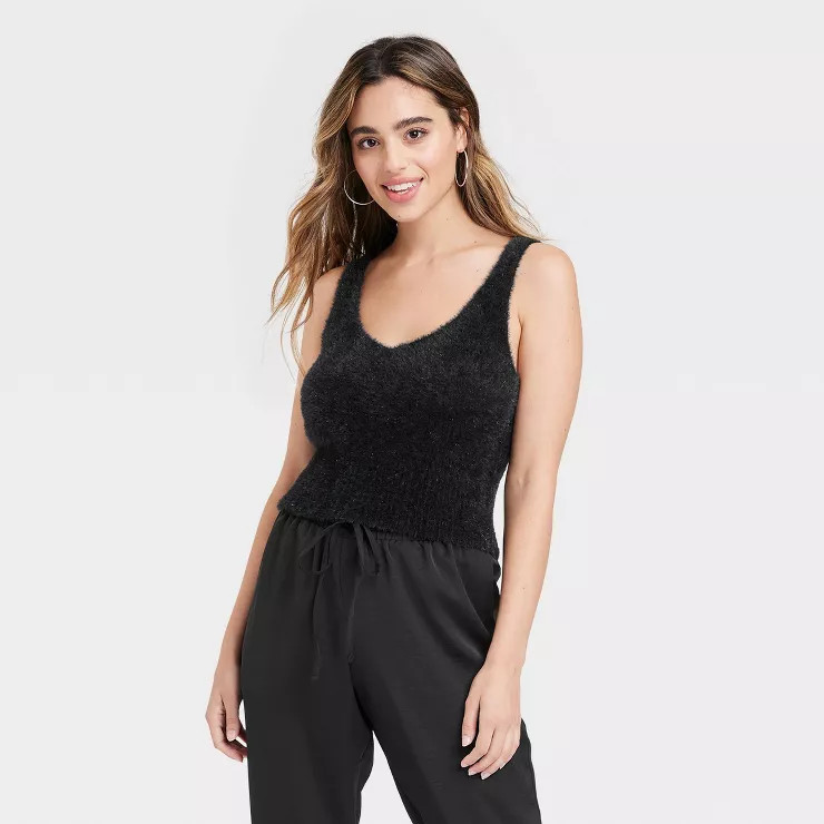 Women's V-Neck Fuzzy Sweater Tank - A New Day™ | Target