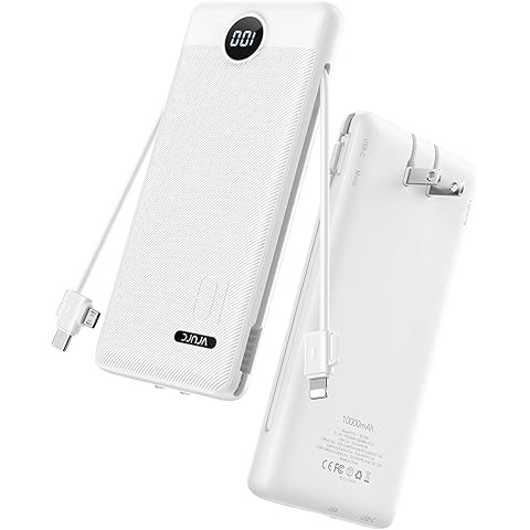 VRURC Portable Charger with Cables and Wall Plug | Power Bank with Cords | 10000mAh Portable Char... | Amazon (US)