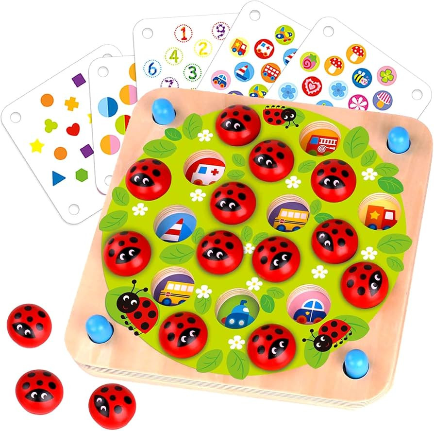 Nene Toys Ladybug Memory Game - Wooden Matching Game for Kids Age 3-5 with 10 Patterns - Educatio... | Amazon (US)