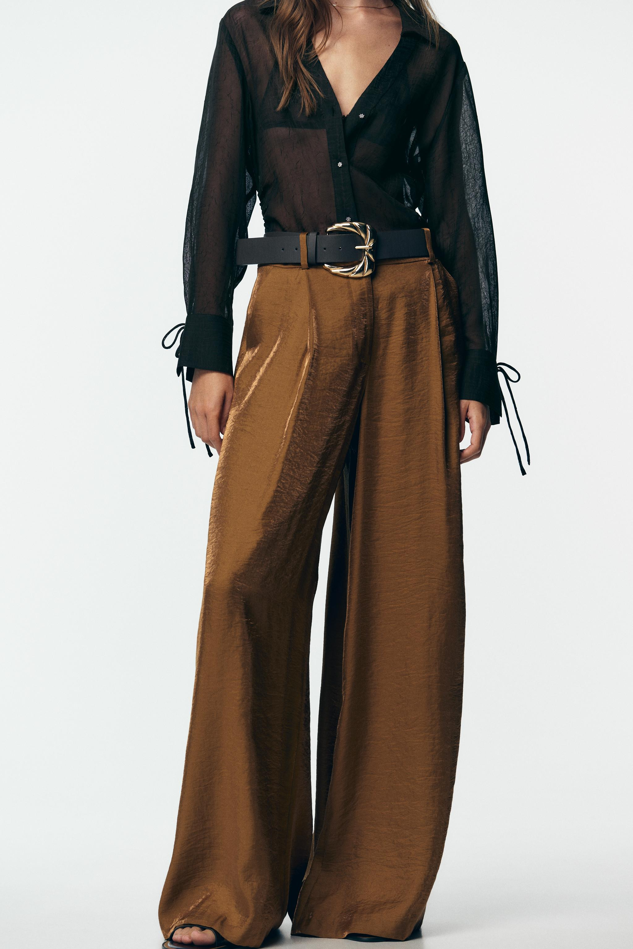 SATIN WIDE LEG BELTED PANTS | Zara US