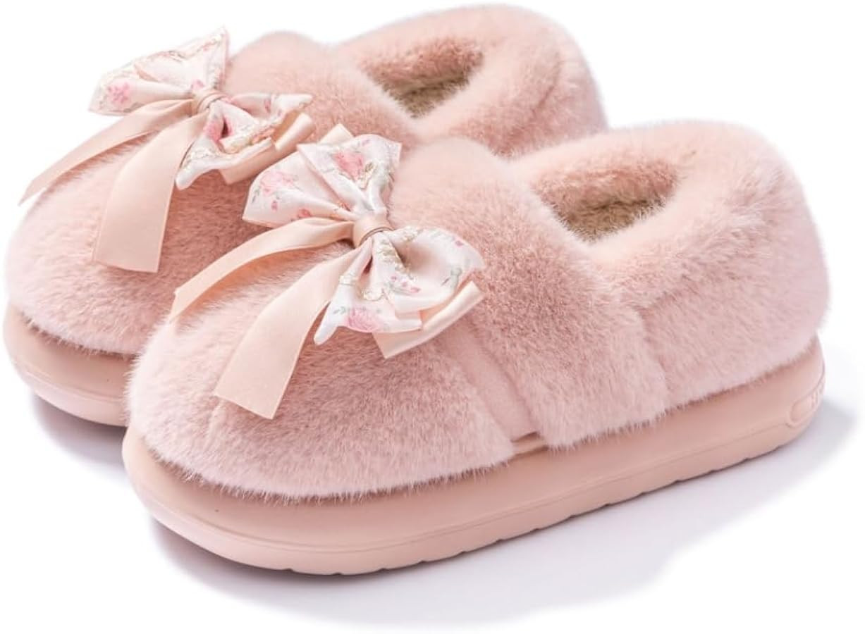 Premium Comfort Thermal Closed Back Cute Silk Bow Non Slip Women's Fuzzy House Slippers Indoor So... | Amazon (US)