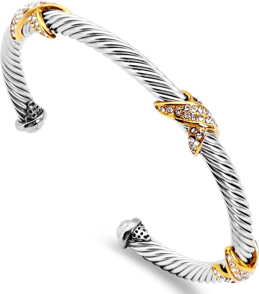 Twisted Cable Cuff Bracelets for Women 5mm Stainless Steel Cuff Bangle Bracelet Designer Inspired Jewelry Valentine Day Gift | Amazon (US)