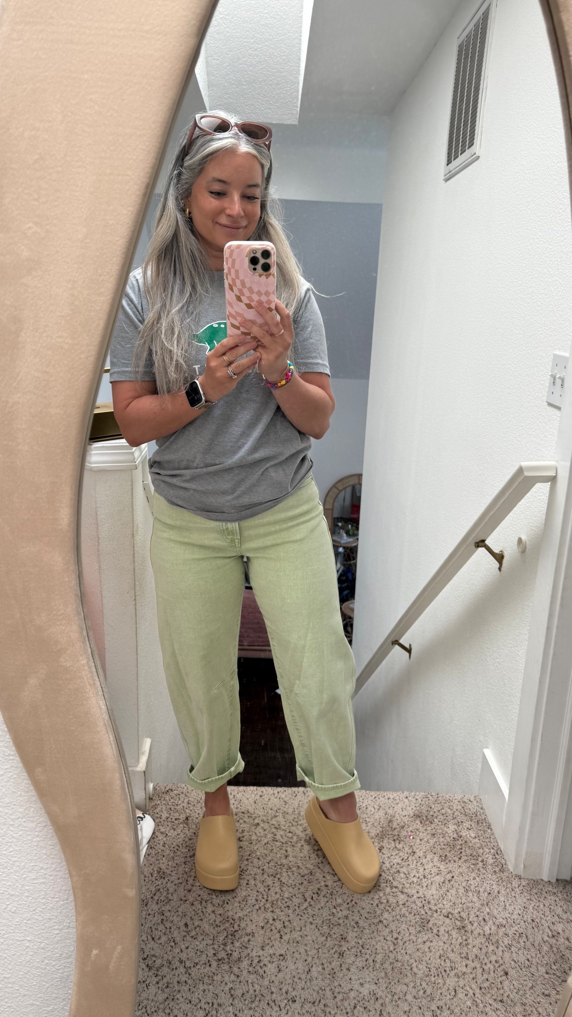 Volunteer OOTD MOM STYLE. Platform clogs. Barrel jeans. Spring style. 

#LTKPetite #LTKFindsUnder50 #LTKSaleAlert