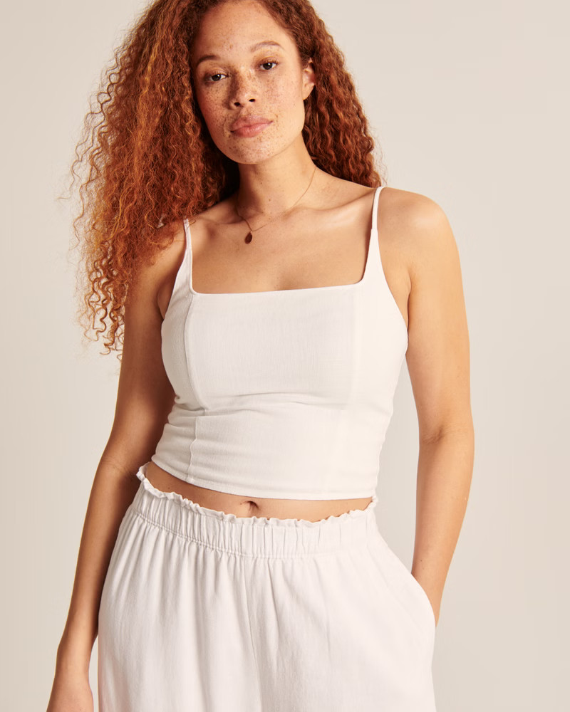 Squareneck Linen-Blend Top | Abercrombie & Fitch (US)