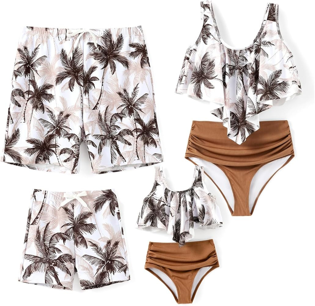 PATPAT Family Matching Swimsuits Two Piece Hawaiian Tropical Beach Bikini and Swim Trunks Set Mom... | Amazon (US)