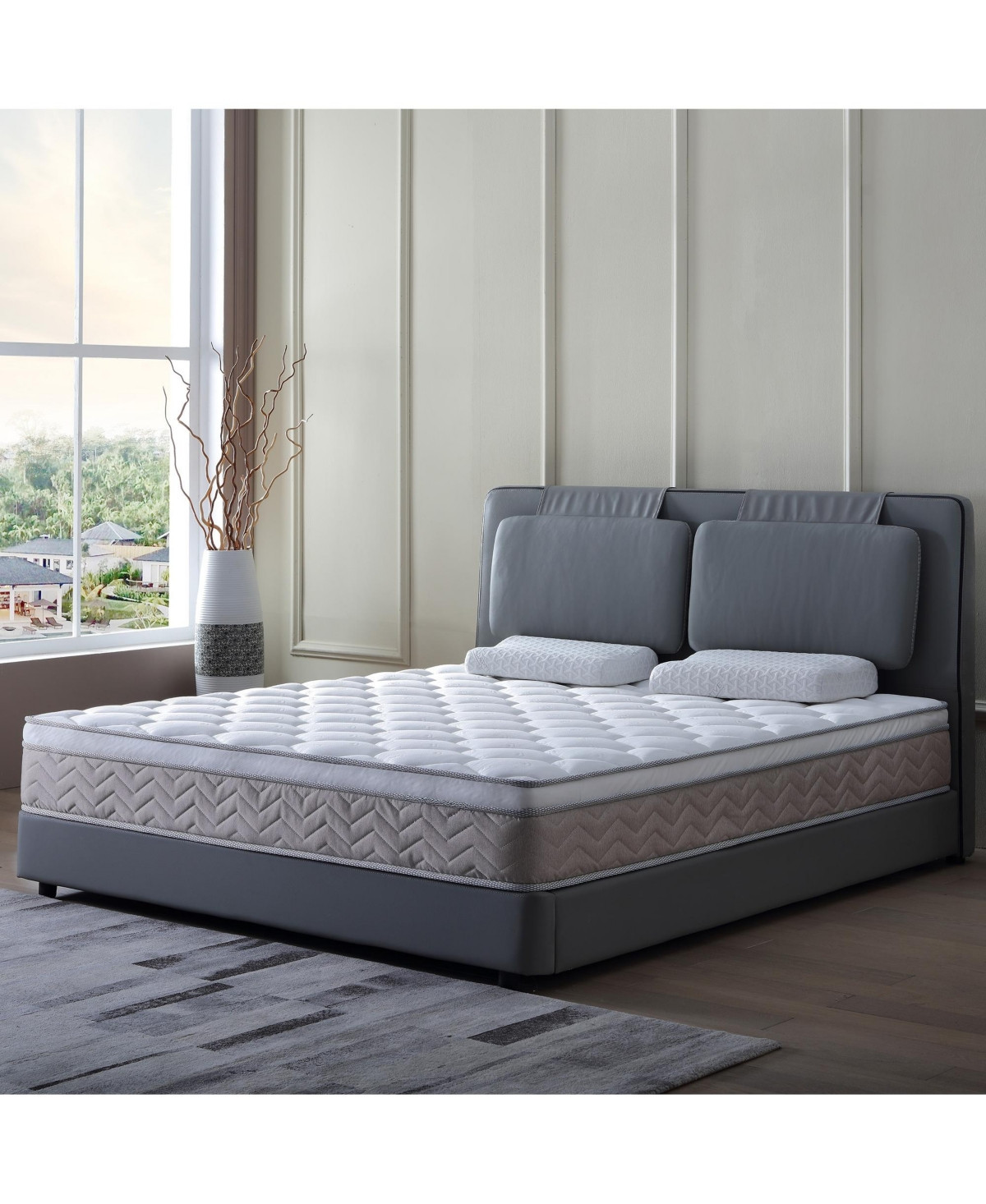 Boyel Living 12 Inch Hybrid Queen Mattress in a Box Medium Firm Gel Memory Foam with Individual Pocket Coils - White khaki | Macy's