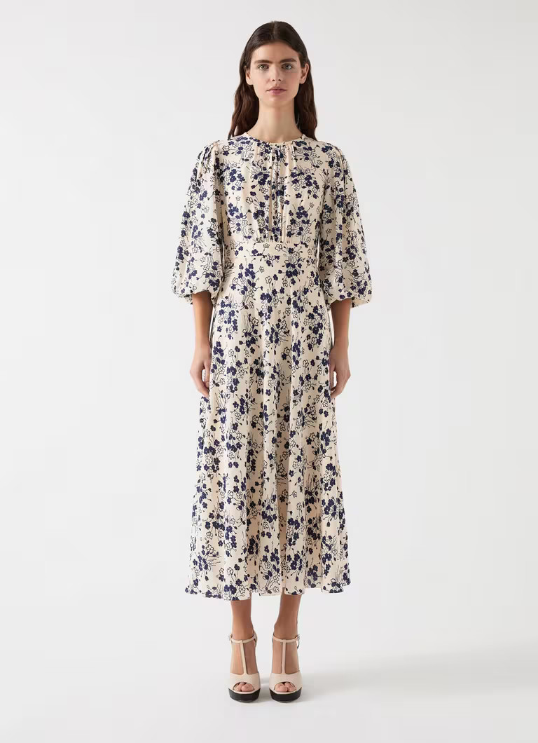 Lois Ivory & Spring Navy Silk Print Full Sleeve Dress | L.K. Bennett (UK)