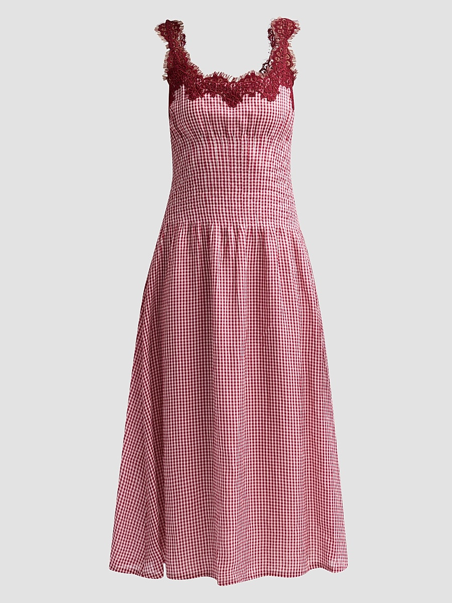 Women's Kairina Lace Gingham Midi Dress - Berry Gingham - Size 0 | Saks Fifth Avenue