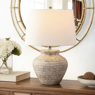 Ledger 22. 5 in. Light Gray Table Lamp with White Shade | The Home Depot