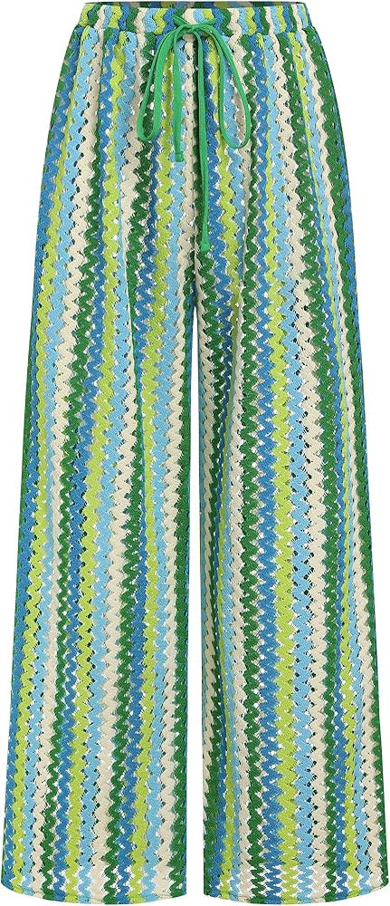 ZAFUL Womens Beach Cover Up Pants Sexy Crochet Drawstring Elastic Boho Swimsuit Cover Up Long Pan... | Amazon (US)