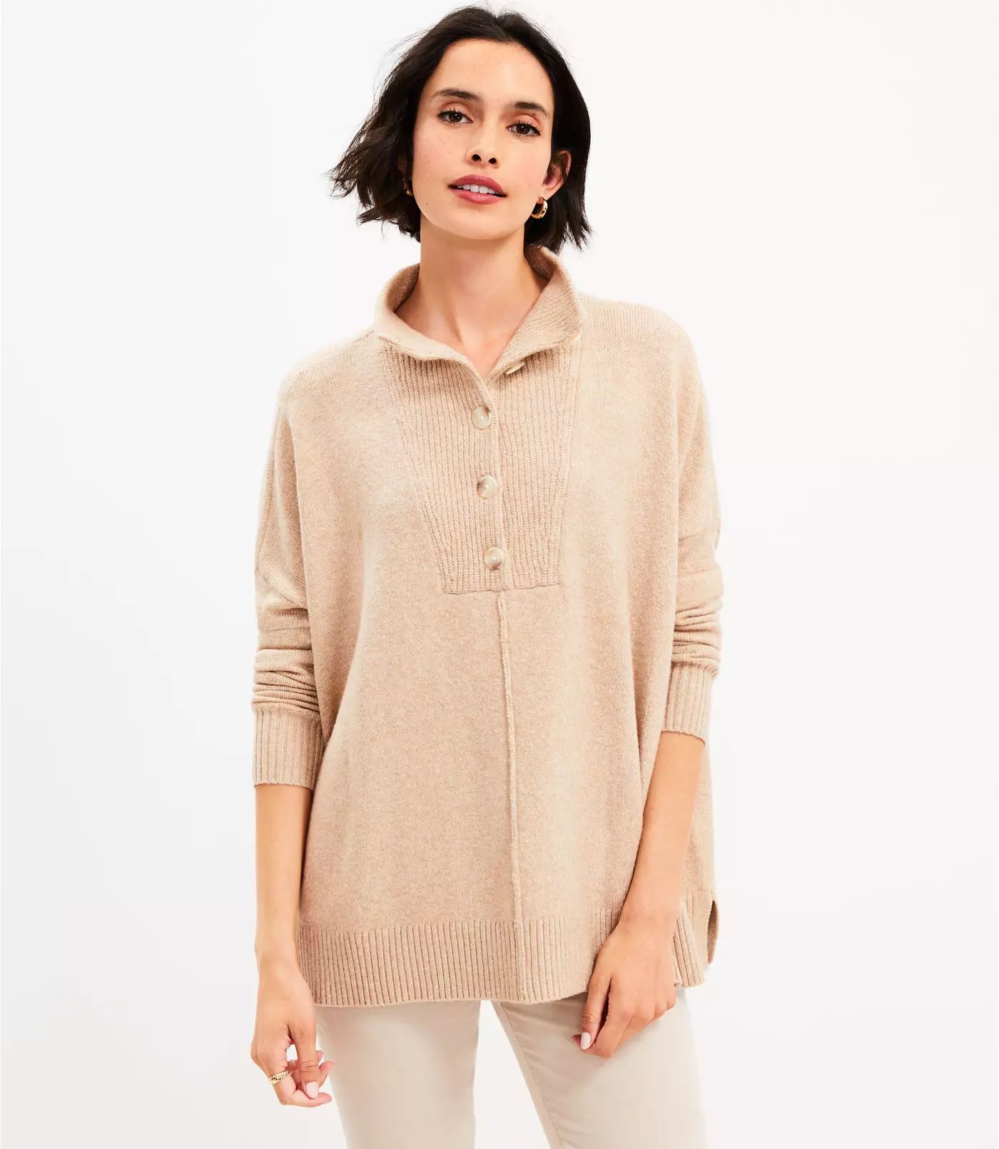 Button Poncho Sweater | LOFT