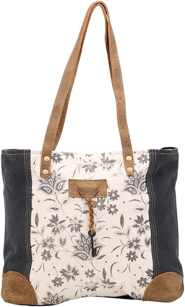 Myra Bag Abstract Key Upcycled Canvas & Cowhide Tote Bag S-1456 | Amazon (US)