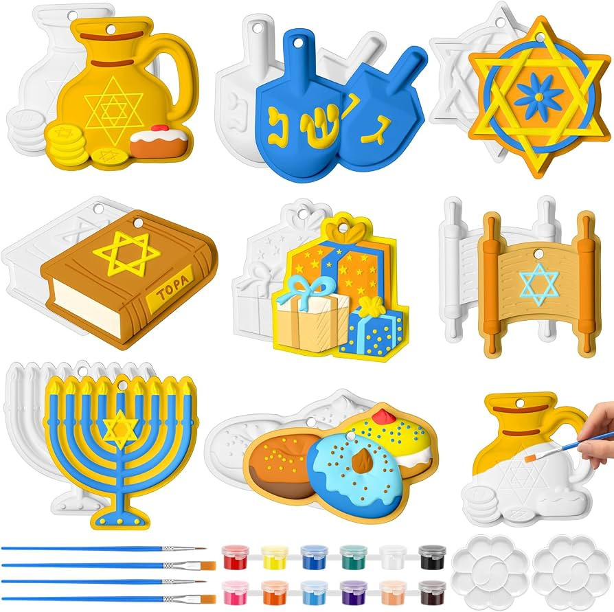 Syhood 24 Pcs Ceramic to Paint Hanukkah Dreidel Ornaments Crafts Paint Your Own Art Kit DIY Ceram... | Amazon (US)