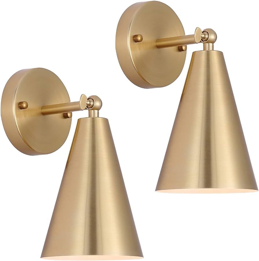 MWZ Gold Sconces Set of 2, Modern Brass Wall Sconces Lighting Fixtures with Metal Shade, Indoor D... | Amazon (US)