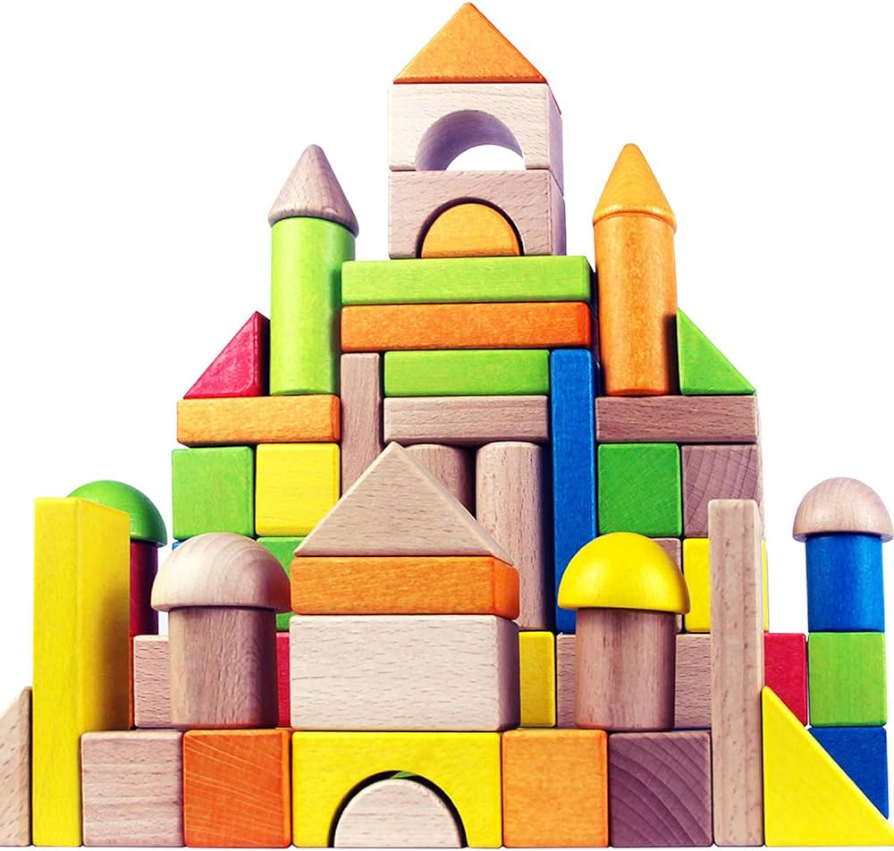 Migargle Wooden Building Blocks Set for Kids - Rainbow Stacker Stacking Game Construction Toys Set Preschool Colorful Learning Educational Toys - Geometry Wooden Blocks for Boys & Girls | Amazon (US)