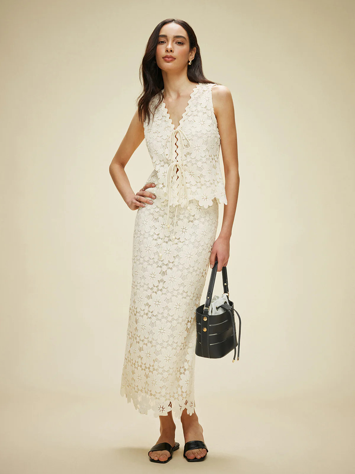 Lace Tied Front Top With Skirt Set | Commense