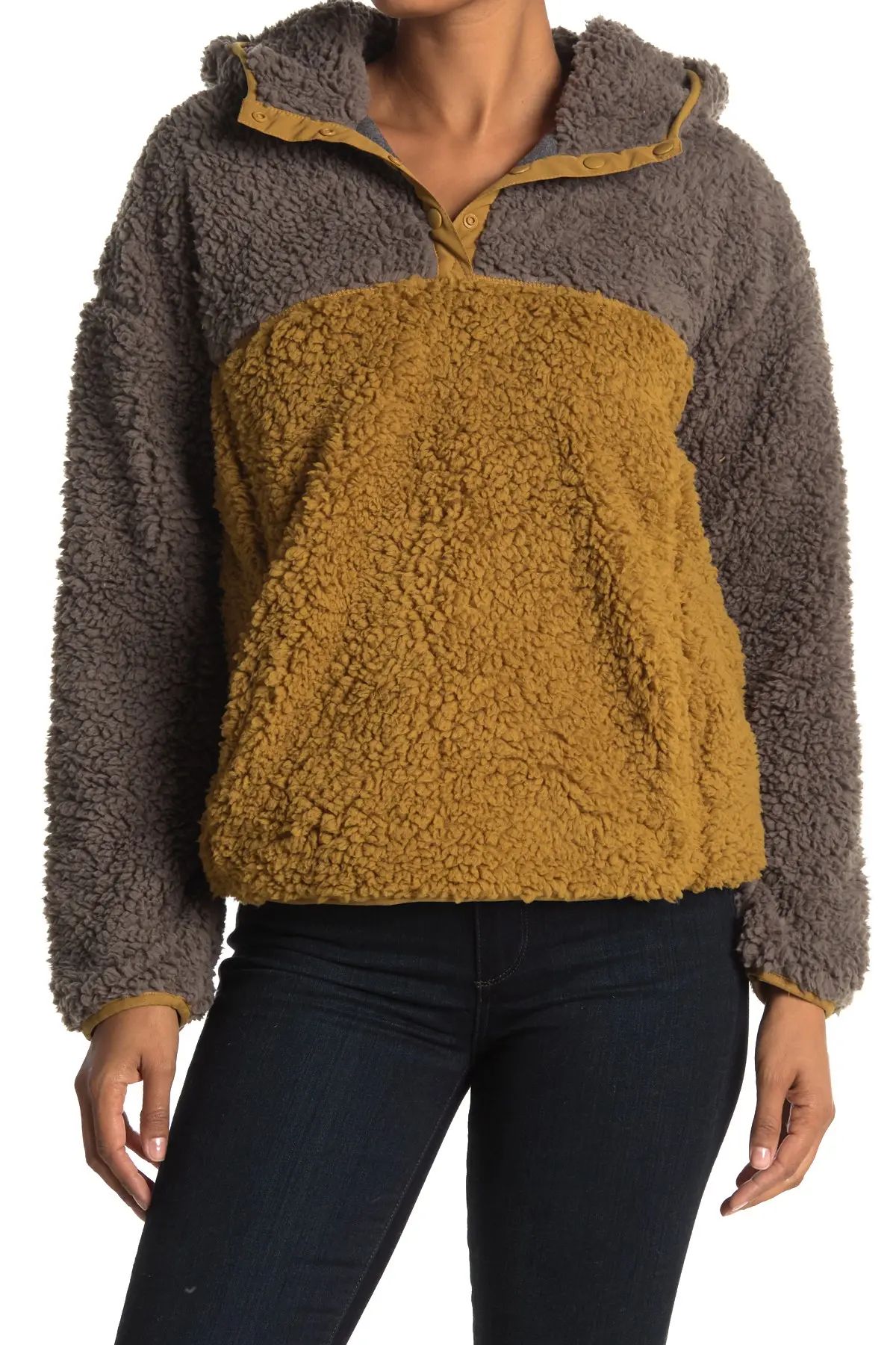 THREAD AND SUPPLY Malone Faux Shearling Colorblock Pullover Hoodie at Nordstrom Rack | Hautelook