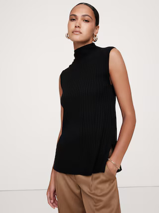 Ribbed Merino Mock-Neck Tank | Banana Republic (US)