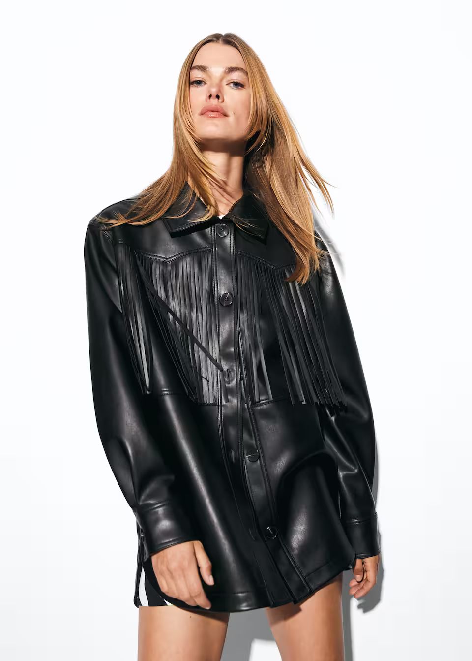 Leather effect fringed jacket | MANGO (US)