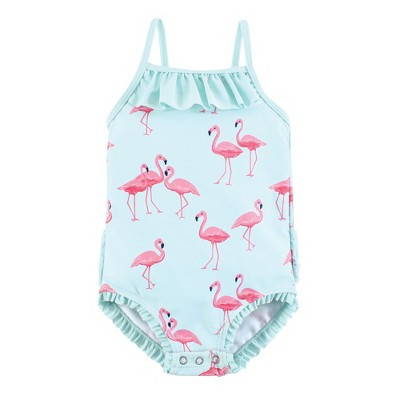 Hudson Baby Girls Baby Swimsuit, Mint Flamingo, 9-12 Months | Target