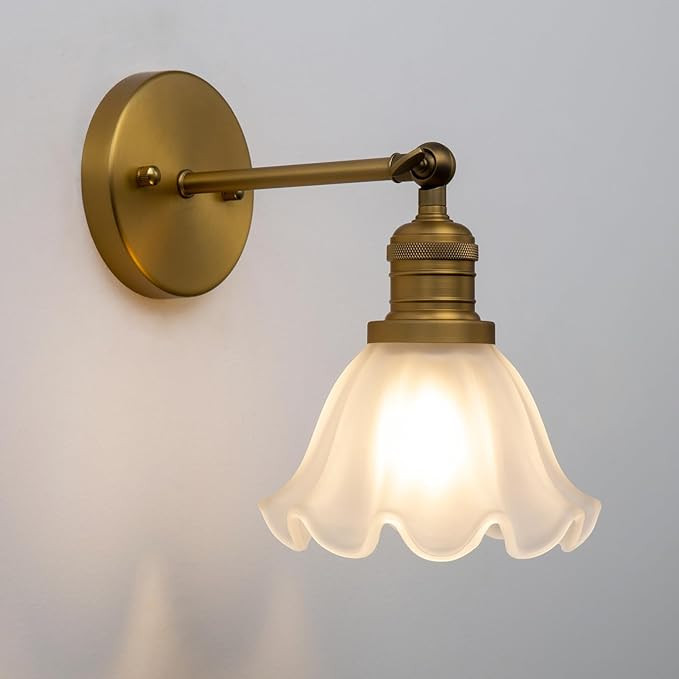 Phansthy Vintage Wall Sconces with Frosted Glass Lampshade 180 Degree Adjustable Brass Sconces Mo... | Amazon (US)