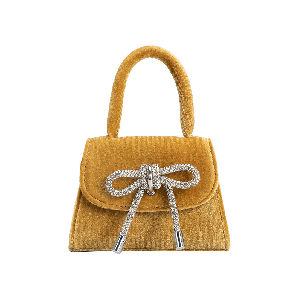 Gold Sabrina Mini Velvet Top Handle Bag | Melie Bianco | Melie Bianco