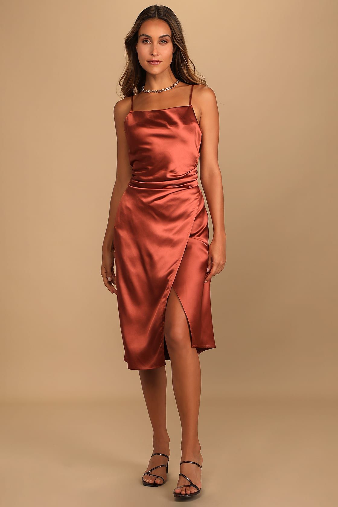 Hollywood Woman Bronze Satin Midi Dress | Lulus (US)