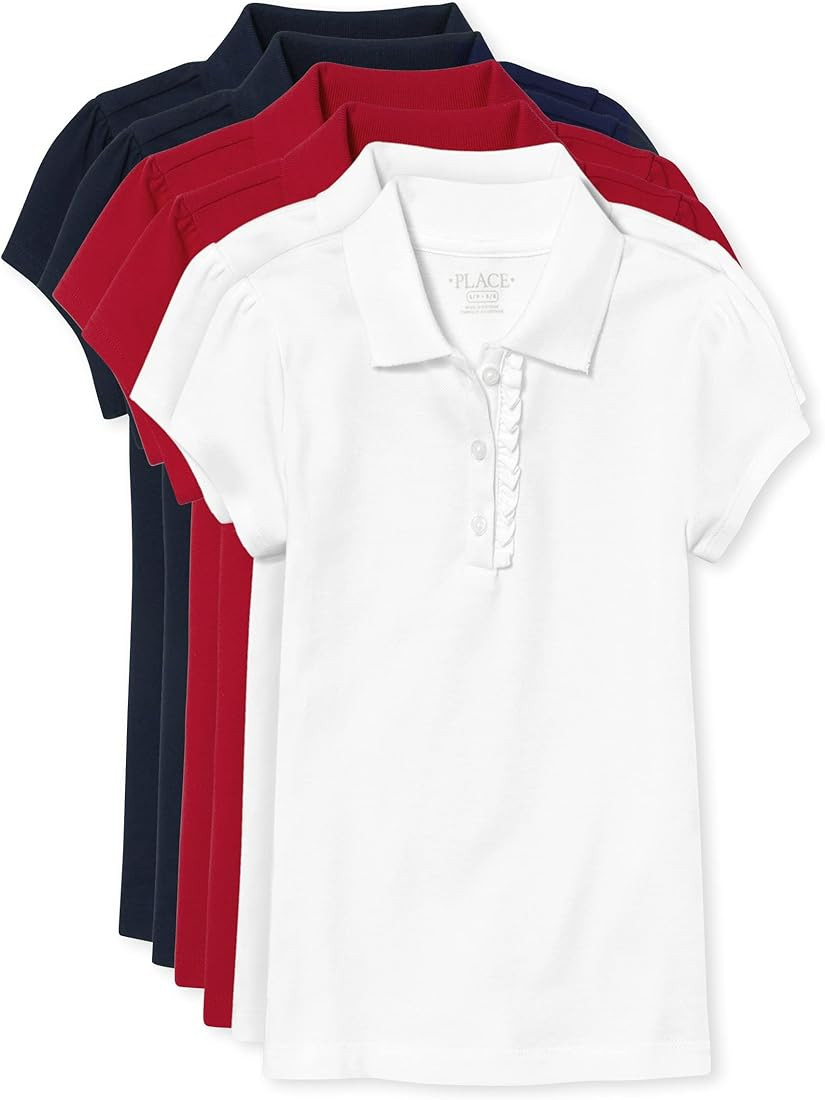 The Children's Place Girls' Short Sleeve Ruffle Pique Polo 6-Pack | Amazon (US)