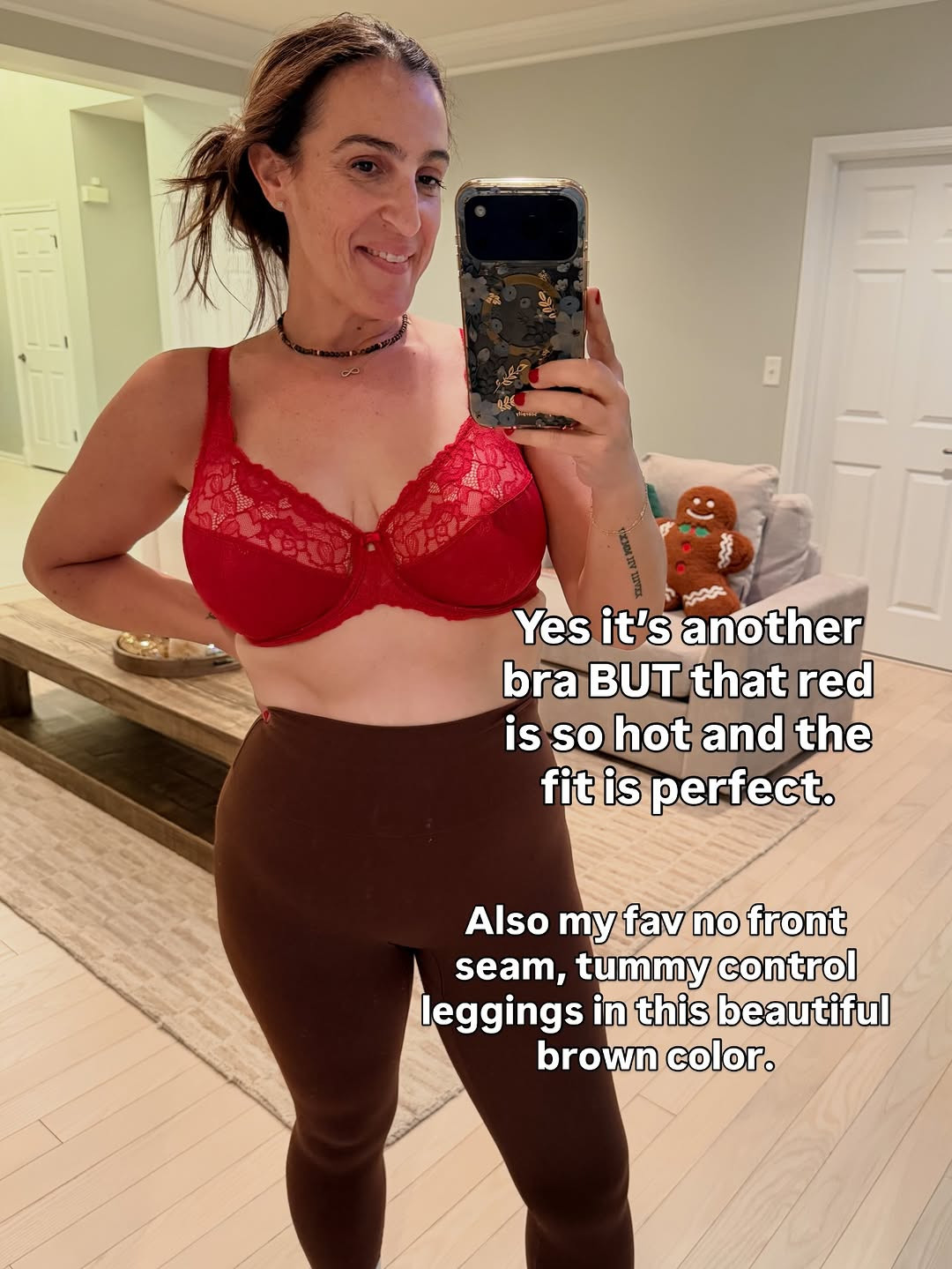 Wearing a medium in the leggings. I love the way knowing I have a hot bra on helps me feel more confident...Like I have a secret! 💋 

 #LTKmomlife #LTKOver40 #LTKFindsUnder50