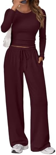 Trendy Queen Women's 2 Piece Matching Lounge Set Long Sleeve Side Ruching Top Wide Leg Drawstring... | Amazon (US)