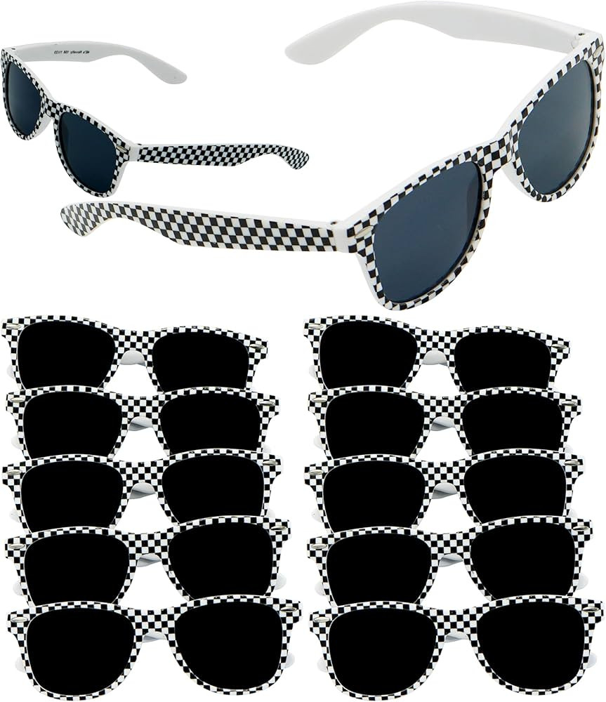 4E's Novelty Race Car Checkered Sunglasses for Kids Bulk 6 Pack with UV400 Protection, Racecar Pa... | Amazon (US)
