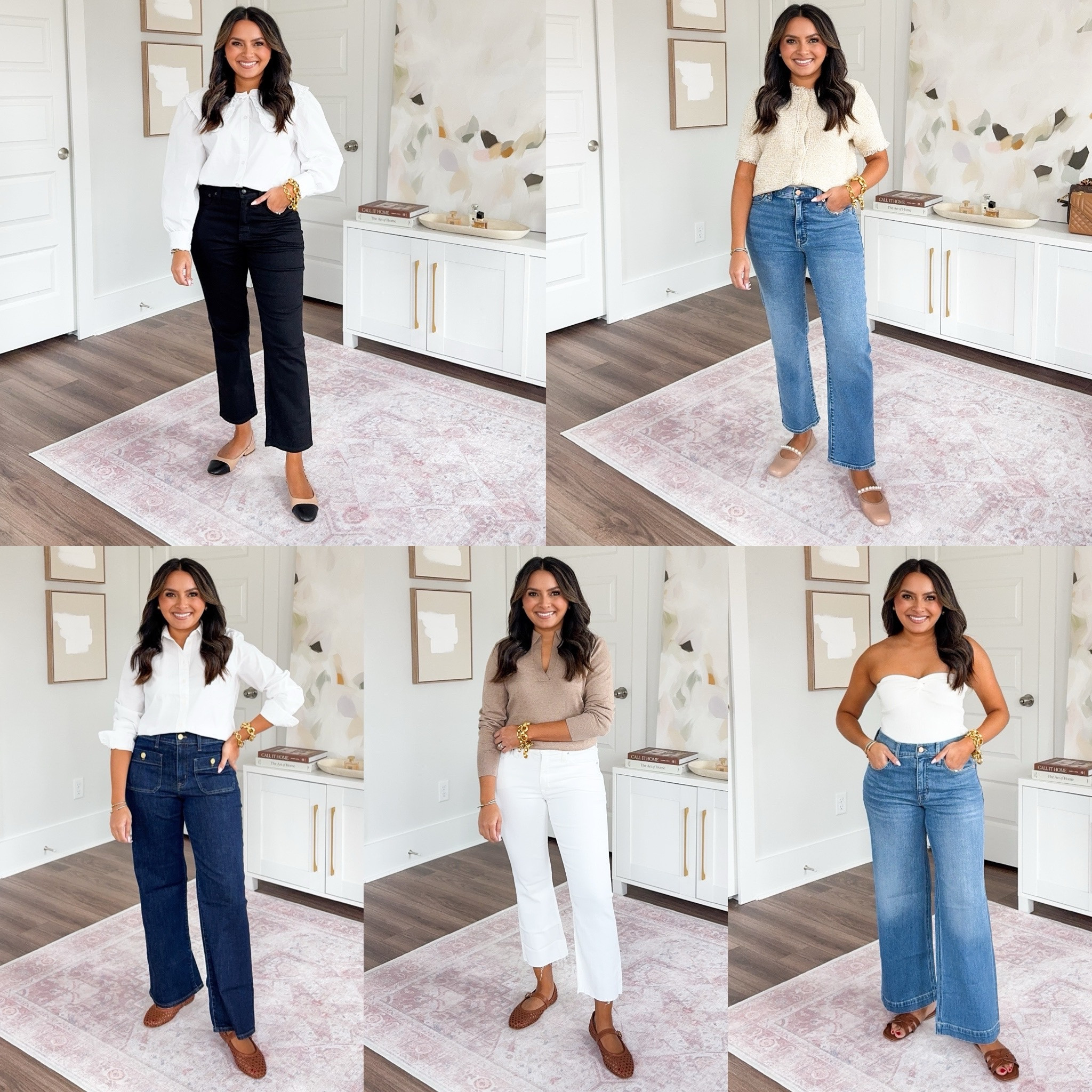 For reference: I’m a 32b bra size and 2/26 in bottoms, pear shaped. 

White oversized collar shirt size small TTS
Black jeans size 27 petite -  I sized up a size for room in the waist
Black cap toe flats - old, similar linked

Tan sweater top size xs - TTS - I sized up a size to button it but I could have done the xxs for a more fitted style
Blue jeans in color deep lake wash size 26 petite TTS
Pearl flats size 5 TTS

White button down top size xs petite TTS
Flare sailor jeans size 26 petite TTS
Brown flats size 5 TTS

Tan sweater size xxs TTS
White jeans size 27 petite - I sized up a size for room in the waist
Brown sandals size 5.5 TTS

White ribbed tube top size xs TTS
Wide leg jeans size 26 petite TTS - these fit like a cropped length, I’d go with regular sizing if you want a full length trouser jean
Brown sandals size 5.5 TTS

Denim
Petite jeans
Spring outfits
Honey Sweet Petite
Honeysweetpetite


#LTKStyleTip #LTKPetite #LTKSaleAlert