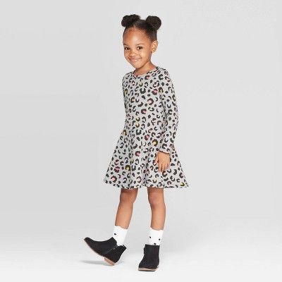 Toddler Girls' Long Sleeve Animal Print Dress - Cat & Jack™ Gray | Target