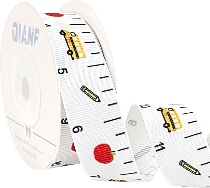 Grosgrain Ruler Ribbon, 7/8 Inch 10 Yards Printed School Bus Apple Pencil Ribbon for Teacher Appr... | Amazon (US)
