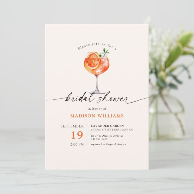Aperol Spritz Calligraphy Bridal Shower Invitation | Zazzle