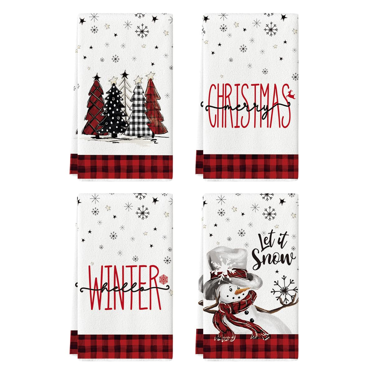 Artoid Mode Red Black Buffalo Plaid Snowman Xmas Trees Christmas Kitchen Towels Dish Towels, 18x2... | Amazon (US)