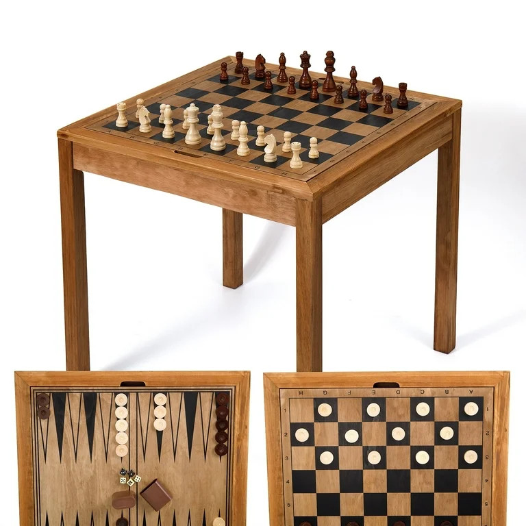 Sterling Games Wooden Chess Table with Checkers Backgammon Combo Set, Rustic Oak | Walmart (US)